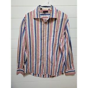 7 Diamonds mens size XL button up long sleeve colorful striped 1X pocket shirt